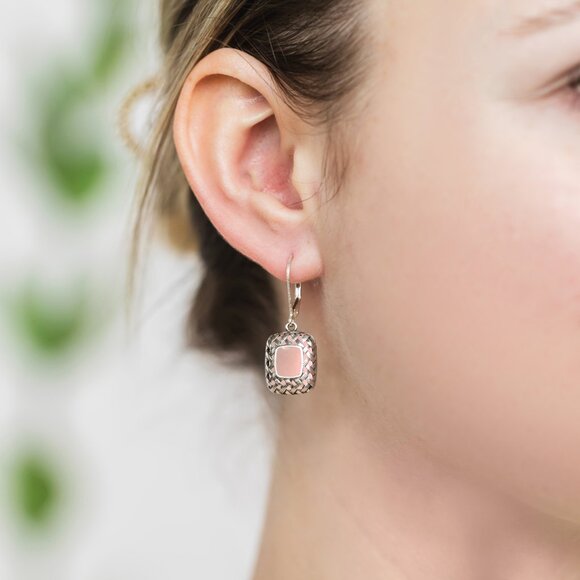 Recycled Antique Pink Depression Glass Vintage Quilted Square Earrings - Picture 4 of 6